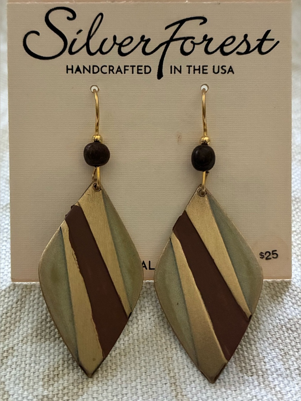 New Silver Forest Soft Diamond Abstract Earrings Gold Tone Dangle Wire
